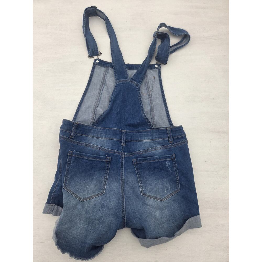Wax Jean Basic Denim Overall Shorts Womens Size Large Blue Distressed - Picture 5 of 8